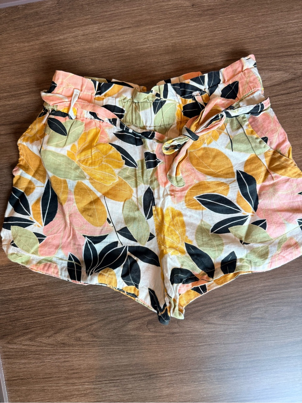 Rachel Zoe Floral Tie-Waist High-Rise Shorts — Pink, Yellow & Black